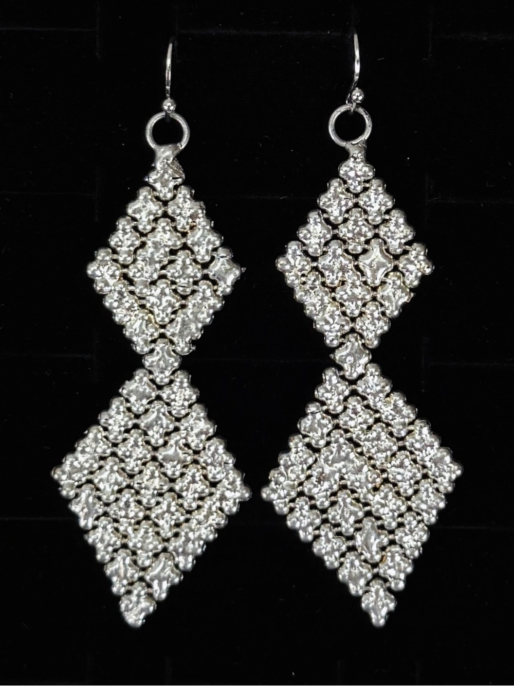 Aged Silvertone vintage weighted long pierced earrings